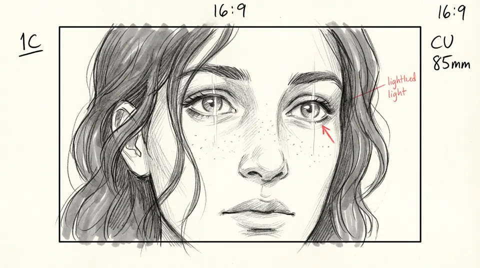 Storyboard 1C: CU 85mm, her eyes