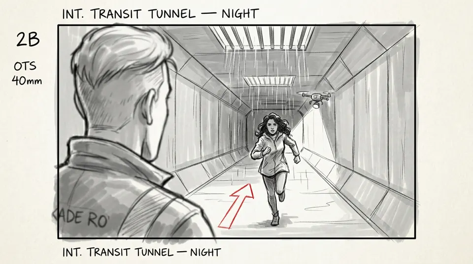 Storyboard 2B: OTS 40mm, transit tunnel